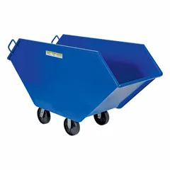 This general purpose hopper truck has a 17.5 cubic foot capacity and a 1500 lb load rating. It is finished in blue and equipped with one swivel caster for maneuverability. Suitable for collecting and transporting bulk materials in industrial settings.