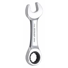 This metric 12-point ratcheting combination wrench features a 19 mm head size and a standard overall length of 5 3/8 inches. The chrome finish provides corrosion resistance, while the ratcheting box end enables faster fastener engagement without repositioning. Suitable for tightening or loosening metric bolts in automotive, machinery, and industrial applications.