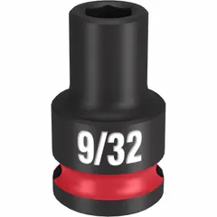This 3/8" drive impact socket features a 9/32 in SAE hex size with a 6-point design. The black phosphate finish provides corrosion resistance. Suitable for use with impact wrenches in fastening and loosening applications.