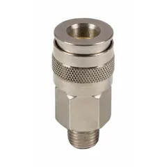 Coupler for pneumatic systems, used to connect air lines in air compressor setups. Compatible with Speedaire models 787U76 through 787U82. Facilitates quick and secure connections for maintenance and industrial applications.