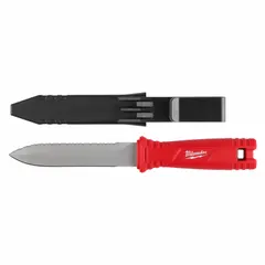 This duct knife is designed for cutting and trimming ductwork, insulation, and flexible ducting in HVAC installations. Its 10-3/4-inch overall length provides leverage for clean cuts in confined spaces.