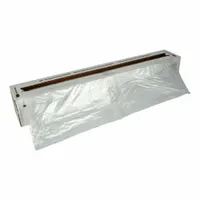 This transparent, tear-resistant plastic roll provides a non-woven fiber barrier for surface protection during painting or coating operations. It shields floors, walls, and equipment from overspray in industrial paint booths, construction sites, and manufacturing facilities. The roll measures 16 ft wide by 350 ft long