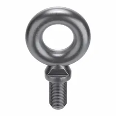 Steel plain finish eye bolt with shoulder, M52x5.00 thread size and 101.6 mm thread length. Nut not included. Made in USA. Used for lifting and rigging heavy loads in industrial settings.
