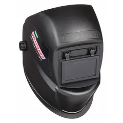 Passive welding helmet with a fixed W10 shade for standard arc welding tasks. Black nylon shell with a 3.86 in x 2.09 in viewing area. Ratchet suspension adjustment for secure fit. Suitable for general metalworking and fabrication applications.