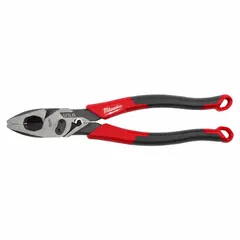 Multipurpose lineman's pliers with a 9 in overall length, 1 7/8 in jaw length, 1 1/4 in jaw width, and 5/8 in jaw thickness. Features a Comfort Grip handle and flat jaw profile for bolt cutting and general gripping tasks in electrical, construction, and maintenance applications.