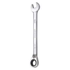 This 21 mm metric 12-point ratcheting combination wrench is made of alloy steel with a chrome finish. It has an overall length of 11 3/8 inches and an offset design. The ratcheting box end allows for faster fastener turning without repositioning, suitable for tightening or loosening metric fasteners in confined spaces.