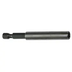 This power tool bit holder accepts 1/4-inch hex shank screwdriver bits. A magnetic tip retains the bit during fastening tasks in assembly, maintenance, and general construction applications where quick bit changes are needed. Not impact rated.
