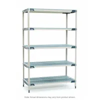 METRO Plastic Industrial Shelving: 24 in x 72 in, 74 in Overall Ht, 5 Shelves, Antimicrobial (MPN 5X577GX3)
