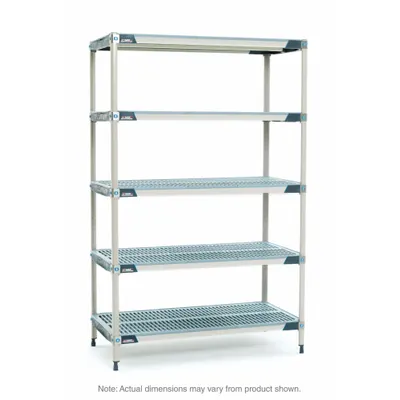 METRO Plastic Industrial Shelving: 24 in x 72 in, 74 in Overall Ht, 5 Shelves - Harsh-Environment Antimicrobial Stationary Plastic Shelving