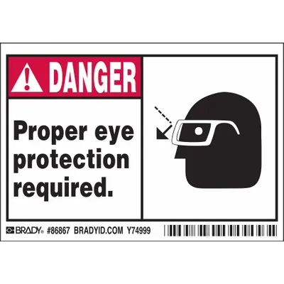 BRADY Danger: Proper Eye Protection Required. Signs, 5 PK