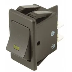 This DPST rocker switch provides Off/On control with an orange LED indicator. It features a black actuator and stem, 1/4 in male terminals, and four connections for panel-mounted applications. Suitable for 12V or 24V circuits in automotive or marine systems.