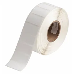 White rectangle inkjet label roll in two sizes: 3/4 in x 1 1/2 in and 1 1/2 in x 3/4 in. Rated for temperatures from -112°F to 158°F. Designed for use with BradyJET J2000 printer series and requires J20-CMY ribbon. Suitable for labeling 4.0 mL vials or tubes in laboratory and industrial sample identification applications.