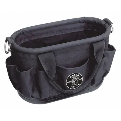 KLEIN TOOLS Tool Tote: 15 1/2 in W x 7 1/2 in D x 10 in H, Black, Polyester, 7 Pockets - Polyester Tool Totes