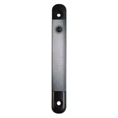 This wall-mount receiver secures the belt end of a retractable belt barrier to a wall, forming a temporary pedestrian queue or crowd-control lane. Constructed of metal hardware with a black finish, it has an overall height of 2 inches. Manufacturer part number 898-MAGNET-ADAPTER.