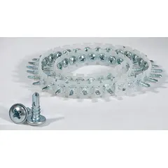This #8 sheet metal collated screw is 1/2 in long, made of zinc-plated steel with a truss head and #2 drive size. Designed for use in automatic feed screwdrivers, it is suited for fastening sheet metal to steel or wood substrates in applications such as HVAC ductwork, metal roofing, and light-gauge framing.