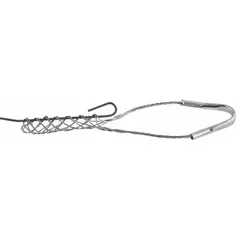 Tin coated bronze mesh grip for fiber-optic cable support. Single eye style. Provides strain relief and secure support in cable pulling and installation applications. Breaking strength 300 lb. Cable diameter range 0.23 in to 0.32 in.