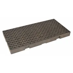 This polyethylene replacement grate is designed for use with railroad track pans. It measures 48 inches by 24 inches by 2 3/4 inches and provides a non-absorbent surface to contain drips and spills in rail loading and unloading areas. Compatible with manufacturer part number 1086.