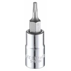 This Torx bit socket features a T10 tip size and a 1/4-inch drive, with a fixed insert design and 1-1/2-inch overall length. It is used for driving Torx fasteners in assembly, repair, and maintenance tasks where secure engagement is required.