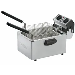Electric fryer with two fry pots and 8.5 lb capacity. Operates on 120V AC. Overall depth 12 1/4 in, overall height 11 in. Suitable for frying foods in commercial kitchens.