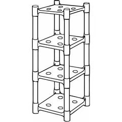 This compact press-fit stationary plastic shelving unit is constructed of polypropylene. It measures 14 x 14 inches with an overall height of 37 inches and includes four shelves, each with a load capacity of 50 lb. Suitable for storage in workshops, warehouses, and clean rooms.