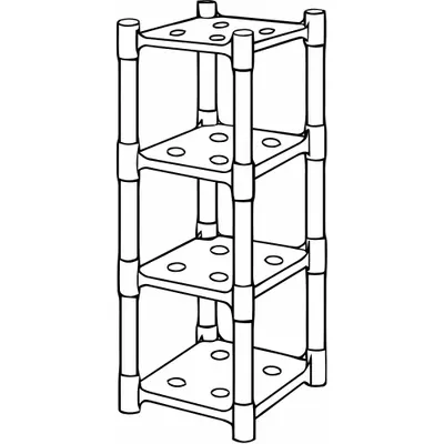 TOLCO Plastic Shelving: 14 in x 14 in, 37 in Overall Ht, 4 Shelves - Compact Press-Fit Stationary Plastic Shelving