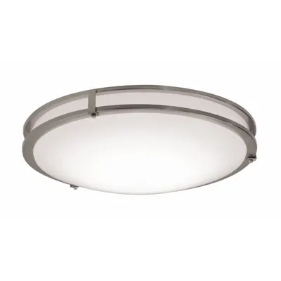 LED Flush Mount: 18 in Dia, Satin Nickel, 5 in Ht, 2,900 lm, 3000K, 27 W, 120 to 277V AC - Carlisle Flush-Mount Lights