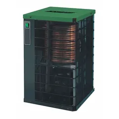 Non-cycling refrigerated compressed air dryer rated ISO Class 6. Removes moisture from compressed air systems to protect pneumatic tools and equipment. Operates at 115V AC with 0.46 kW power, delivers 35 cfm flow, and achieves a 48°F dew point. Connection is 3/4 in NPT.