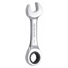 Alloy steel construction with a chrome finish. SAE 12-point ratcheting combination wrench with a 5/8-inch head size and 4 3/4-inch overall length. Standard SAE design for general fastening tasks in maintenance, assembly, and repair.