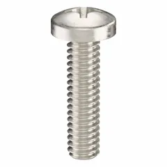 Pan head machine screws with #5-40 thread, 1/2 in length, made from 316 stainless steel with a plain finish. Phillips drive with #2 drive size. Supplied in a 50-pack. Suitable for fastening metal parts in assemblies where a low-profile rounded head is required.