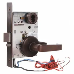 This storeroom lever lockset is designed for commercial and institutional doors requiring keyed entry from outside and free egress from inside. It features a bronze construction with a Dark Oxidized Satin Bronze and Oil Rubbed Stainless Steel finish, and is ADA compliant. The lockset includes an interchangeable core and a 40H Rose style, with no visual indicator message and not ligature-resistant.