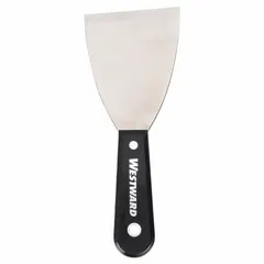 Standard scraper with a stiff, tapered stainless steel blade and a polypropylene handle. Designed for scraping applications such as removing paint, adhesive, or putty from flat surfaces.
