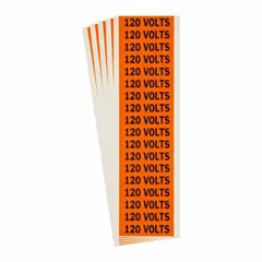 Self-stick vinyl marker for identifying 120-volt conduit and voltage sources. Legend reads '120 Volts'. Label height 1/2 in, style C. Pack of 5. Suitable for industrial electrical identification.