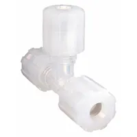 This PFA compression tee fitting creates a leak-tight branch connection in tubing systems. It has three 1/2 in OD ends and is FDA approved for material purity. Suitable for high-purity fluid handling applications