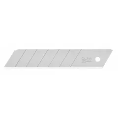 Straight-edge standard-tip snap-off blades for precision cutting of cardboard, paper, vinyl, and thin plastics. Each blade has 7 segments, allowing the user to snap off dull sections for a fresh edge. Sold in a 5-pack.