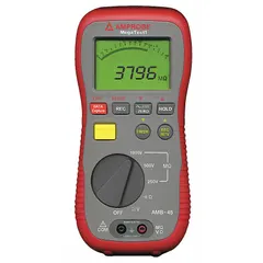 Digital insulation resistance tester with a measurement range of 40 megaohm to 4 gigohm. Features a test voltage of 500V DC, CAT III 600V safety rating, and IP54 dust and water resistance. Includes RS-232 connectivity for data transfer. Suitable for electrical maintenance and field testing in demanding conditions.