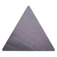 Triangle (T) indexable turning insert made of ceramic material. Used for high-speed finishing of hardened steels and superalloys in turning operations. Suitable for applications where conventional carbide inserts may fail due to extreme heat.