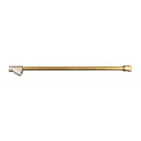 This heavy-duty tire chuck from MILTON features a straight long-reach lock-on, dual-head design for secure attachment to tire valves. Constructed from brass with a gold finish, it has a 1/4 in FNPT thread size. Suitable for inflating tires in automotive, truck, and industrial applications