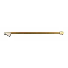 This heavy-duty tire chuck from MILTON features a straight long-reach lock-on, dual-head design for secure attachment to tire valves. Constructed from brass with a gold finish, it has a 1/4 in FNPT thread size. Suitable for inflating tires in automotive, truck, and industrial applications.