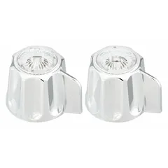 Knob faucet handle for hot and cold water control. Made of cast metal with a chrome finish. Includes mounting screws. Sold as a 2-pack for use with Gerber faucets.