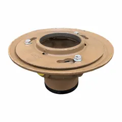 Cast iron height adjustable floor drain with 9 in overall diameter and 2 in nominal pipe size. Push-on connection type. Includes trap primer connection. Used in commercial and industrial plumbing systems for surface water drainage.