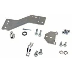 This cable connection kit is designed for use with PTO (power take-off) cables on vehicles and equipment. It provides a mechanical link for engaging auxiliary systems. The kit includes components finished in silver. Dimensions: 5/16 in length, 1/4 in width.