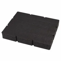 Black foam insert for PACKOUT tool storage systems. Measures 16 5/16 in W x 4 13/16 in H x 12 1/2 in L. Customizable by cutting to create tailored cutouts for securing tools and preventing movement during transport or storage.