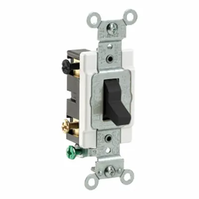 LEVITON Toggle 4-Way, 20 Amp: Toggle Switch, 4-Way, Maintained, Black, 120/277V AC - Toggle Wall Switches