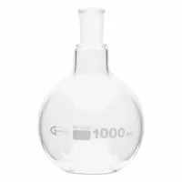 This 1 L round glass boiling flask is made from USP Type I borosilicate glass, offering thermal and chemical resistance. It is compatible with a 24/40 stopper size for secure connections in distillation, reflux, and general chemical synthesis setups