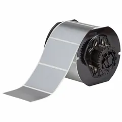 Acrylic, permanent adhesive label roll with 700 precut labels. Compatible with BBP33, i3300, and i5300 printer series. Used for industrial identification such as asset tagging, cable labeling, and safety signage.