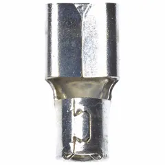 Non-insulated female quick disconnect socket for 12 AWG to 10 AWG wire, mating with a 0.25 in x 0.032 in male tab. Bare terminal for crimp termination, providing a secure and reusable connection in electrical wiring applications.