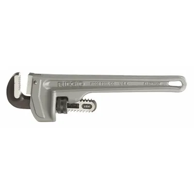 RIDGID Pipe Wrench: Aluminum, 1 1/2 in Jaw Capacity, Serrated, 10 in Overall Lg - Straight Pipe Wrenches