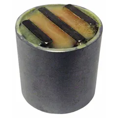 Cylindrical encased ceramic magnet with 5/8 in outside diameter, 0.62 in thickness, and 3-pole design. Maximum pull force of 6.8 lbf. Suitable for holding, lifting, or positioning ferrous parts in industrial applications such as machining, material handling, and assembly fixtures.
