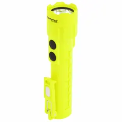 Handheld flashlight with a green polymer body. Produces 260 lumens with a maximum beam distance of 170 meters. Operates on three AA batteries. Suitable for general-purpose illumination in industrial and outdoor settings.