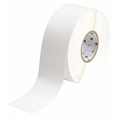Continuous label roll made of white matte polypropylene for outdoor use. Inkjet print-receptive material designed for BradyJet J5000 printer series. Suitable for labeling and identification in industrial environments.